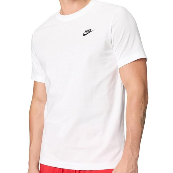 Nike Men's Sportswear Club T-Shirt White/Black 100% Cotton Basic Tee Size Lg - Picture 1 of 4